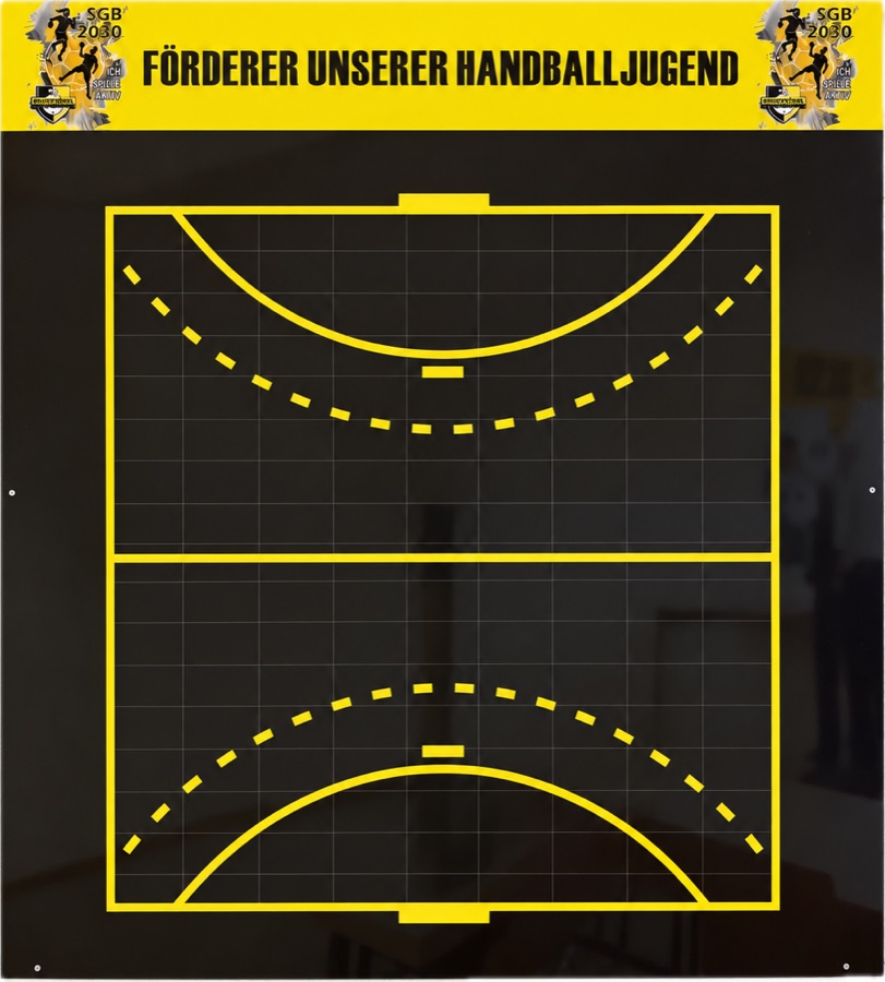 Die Förderertafel „Förderer unserer Handballjugend“ in der Dreispitzhalle Bruchköbel